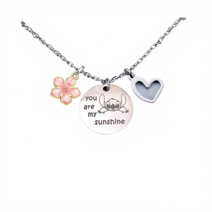 Collana con Ciondolo in Acciaio Inossidabile 'Stitch My Sunshine Heart' Inciso, con Catena in Bambù, Unisex Sportivo - Product Image 1