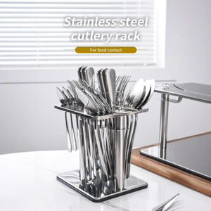 24-Piece Chất lượng cao thép không gỉ thiết lập dao kéo với PP lưu trữ giá phương Tây dao kéo muỗng ngã ba tổ chức chủ in ấn - Product Image 1