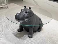 Table basse hippopotame design nordique moderne, meuble en verre créatif en forme d'animal pour salon
