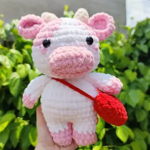 Mollige Boerderijdieren Baby Knuffel Speelgoed Amigurumi Gehaakt Geel Roze Zwarte Koe Speelgoed