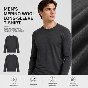 200 GSM <b>Wool</b> Men's Long Sleeve <b>Base</b> <b>Layer</b> Winter Thermal Underwear Top Custom Logo Premium Warm Soft Breathable Ski Hiking Shirt - Product Image 1