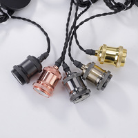 Douille de lampe vintage E27 multicolore en métal avec câble tressé pour suspension rétro, pièces d'éclairage décoratif pour la maison
