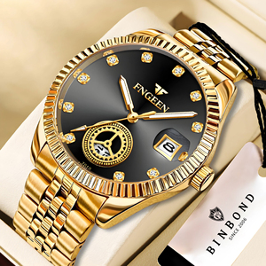 Montres de luxe pour hommes 2026, montre à quartz entièrement dorée pour hommes, montre-bracelet lumineuse étanche, vente en gros à bas prix - Product Image 1