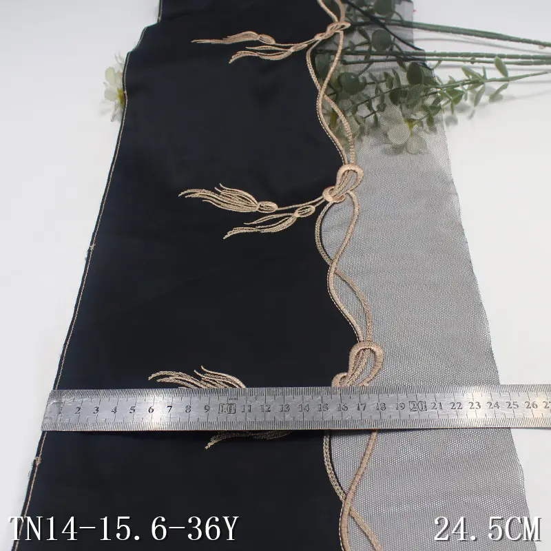 하이 퀄리티 패션 멋진 자수 블랙 얇은 명주 그물 레이스 24cm 꽃 레이스 트림 부드러운 Bistratal 새틴 레이스 원피스 대 한