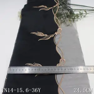 High Quality Fashion Fancy Embroidery Black Tulle Lace 24cm Flower Lace Trim Soft Bistratal Satin Lace For Dress