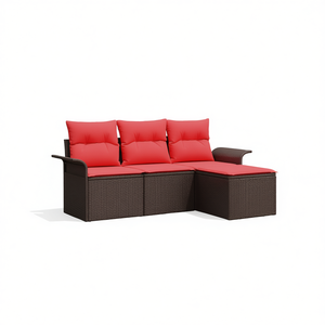 Set Divano da Giardino in Polyrattan 4 Posti con Cuscini, Arredamento da Esterno Design Contemporaneo Marrone - Product Image 1