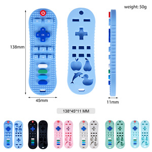 Jouet de dentition en silicone en forme de télécommande pour bébés de 0 à 24 mois, de qualité alimentaire, à mâcher, apaisant, rose, bleu, vert, gris - Product Image 3