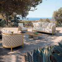 Ensemble de meubles de jardin de luxe tout temps en teck et rotin, résistant à l'eau, pour véranda et patio extérieur