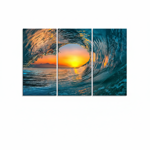Sunset Wave Canvas <b>Print</b>: Elegant <b>Seascape</b> Wall Art,SET OF 3 CANVAS - Product Image 2