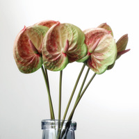 O-X417 Vente en gros de fleurs artificielles en latex Anthurium à toucher réel, décoration de mariage à domicile, fleurs artificielles Anthurium vertes et blanches