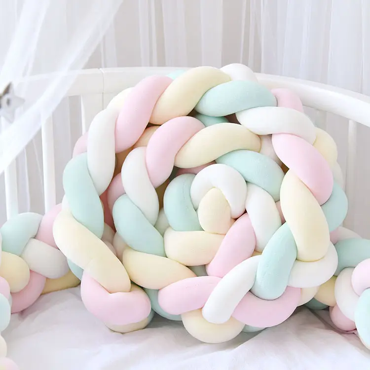 wholesale knotted braided crib bumper colorful knot pillow crib bumper