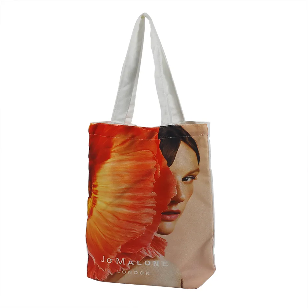 Custom Logo Fashion Eco-friendly Shopping Grocery Flower Ladies Button Closure Printed Cotton Canvas Tote Bag