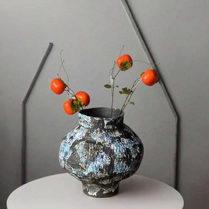 Vaso in ceramica nero opaco antico <span class=keywords><strong>con</strong></span> disegni <span class=keywords><strong>di</strong></span> pittura floreale rurale vaso <span class=keywords><strong>di</strong></span> terracotta ispirato stile Vintage urbano per l'arredamento <span class=keywords><strong>di</strong></span> interni - Product Image 6