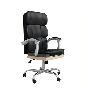 Silla de Oficina de Cuero Sintético Negro con Base Cromada, Asiento Ejecutivo Reclinable para Espacio de Trabajo - Product Image 1