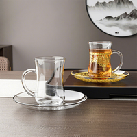 Tasse à thé en verre personnalisable de style royal, avec poignée, luxe, style arabe du Moyen-Orient, cadeau turc, étiquette pour café, thé, verres à boire