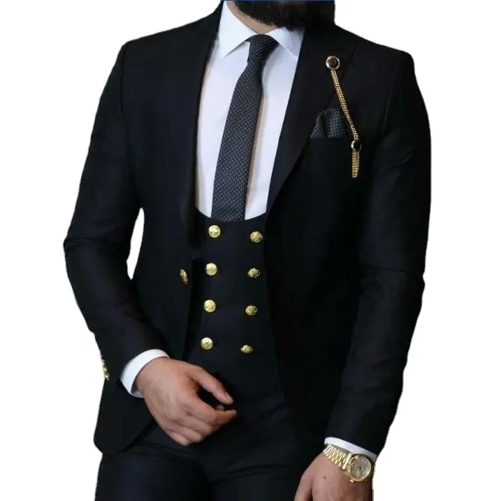 Wholesale Wedding Tuxedos Slim Fit Suits For Men Groomsmen Suit 3 Pieces Cheap Prom Formal Suits (Jacket+Pants+Vest+Tie)