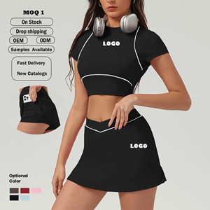 تنورة رياضية نسائية بالجملة مكونة من قطعتين 2 في 1 بطبقة مزدوجة وأكمام قصيرة وخصر على شكل V مع شورت داخلي للتنس والجولف - Product Image 1
