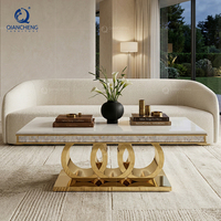 Table basse en verre et marbre, design contemporain moderne, SS Furniture