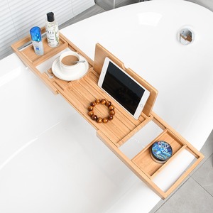 Plateau de bain extensible de luxe en bois, accessoires de bain, 23.62''-34.25'', porte-savon antidérapant, support pour tablette, rangement - Product Image 3
