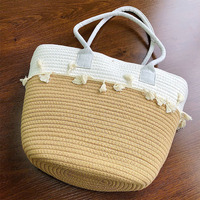 Sac à main tissé en paille grande capacité sac à bandoulière en coton tissé sac de voyage en corde de coton macramé sac de plage pour femme fille
