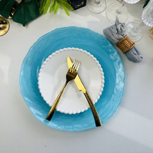 Vaisselle SONYA, assiettes rondes en <span class=keywords><strong>verre</strong></span> transparent <span class=keywords><strong>bleu</strong></span> ciel à texture tourbillonnante, sans plomb, pour mariages, fêtes, dîners, assiettes de service en <span class=keywords><strong>verre</strong></span> - Product Image 2