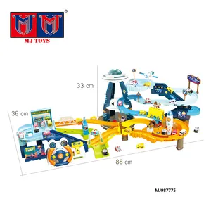 2 in 1 DIY Educational Assembly Electric Slot Space Mars Base Toys Scientific Exploration Racing Car Track Parking Lot Toy
