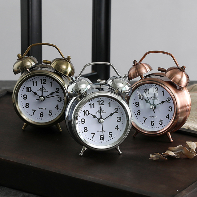 4 Inch Copper Table Clock Vintage Twin Bell Alarm Clock With Night Led