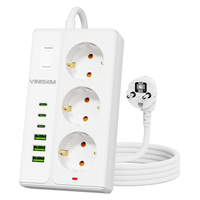 Multiprise électrique industrielle pour hôpitaux 10A à 3 prises avec ports USB Type-C, rallonge et interrupteur