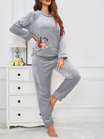 Pyjama thermique d'hiver en flanelle pour femme, ODM, 100 % polyester, 220 g, motif uni, doux, tricoté, col rond, manches longues, longueur intégrale