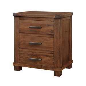 Comodino rustico in legno massello di recupero con tre cassetti, set da due pezzi - Product Image 1
