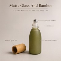 Flacon roll-on en verre vide, givré mat, avec bouchon en bambou et bille en verre, pour emballage cosmétique