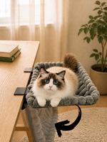 Hamac pour chat à fixer sur le bureau sans perçage, lit en peluche pour animaux de compagnie à fixer sur le bord de la table avec pince métallique, capacité de charge de 40 kg pour bureau et étude, gris