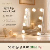 Miroir de maquillage de table blanc avec éclairage, 28 cm, rotation à 360°, miroir lumineux avec 3 modes de couleur, variateur d'intensité tactile