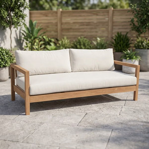 Minimalist Teak Wood Modern Garden <b>Sofa</b> Three Seat <b>Outdoor</b> Cushioned Patio Furniture Durable Design Living Room - Product Image 2