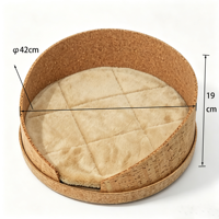 Lit pour chat semi-fermé à toit ouvert en liège naturel, motif uni, coussin en peluche amovible et lavable, écologique, chaud, pour usage intérieur