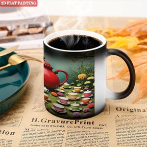 Mug en céramique noir givré de 11 oz sensible à la chaleur avec motif Jardin de Thé pour sublimation - Product Image 5