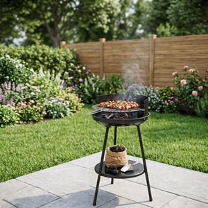 Parrilla de Carbón Portátil Moderna de Cerámica y Hierro Fundido BestBQ, Mini Ahumador de Barbacoa Negro, Fácil de Limpiar, 38 cm de Espacio de Cocción, con Carrito, para Uso Doméstico - Product Image 2