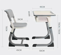Ensemble chaise et bureau en acier en forme de C moderne pour les élèves du primaire et du secondaire ; bureau réglable en hauteur pour une seule personne avec plateau en bois