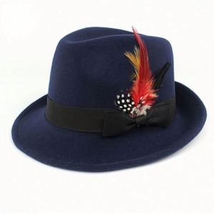 Men Blue Fedora <b>Hats</b>,fedora Cowboy <b>Hat</b> With Feather High Quality and Reasonable Price Character Evergrowing 100% Acrylic Printed - Product Image 2