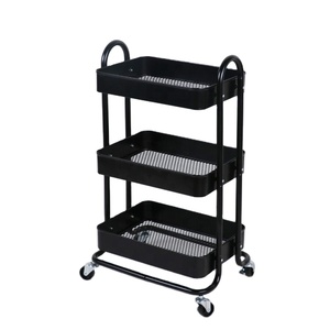 Black 3-Tier Metal Utility Service Cart Rolling Storage Shelves Rack Storage Trolley Cart Design