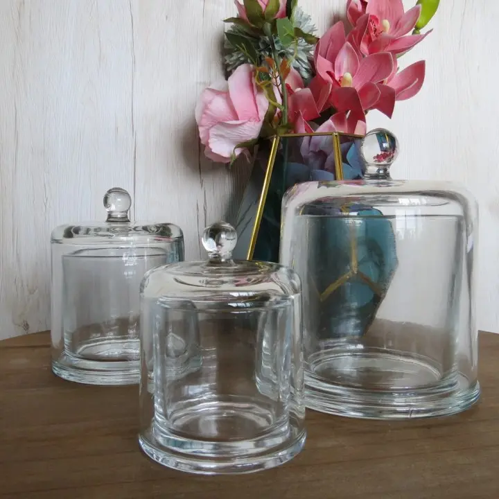 Wholesale Luxury Customized Clear Glass Apothecary Candle Jar with Glass Cloche for Home Decor