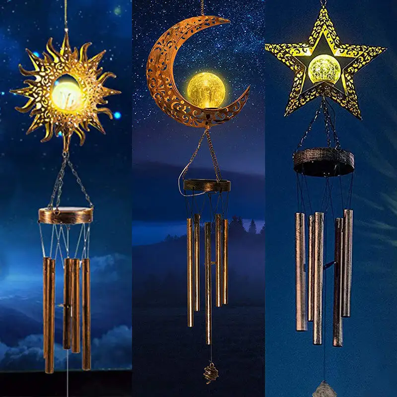 Carillón de viento de Luna Solar con luz rústica jardín Metal carillones de viento impermeable jardín decoración del hogar regalos de mujeres