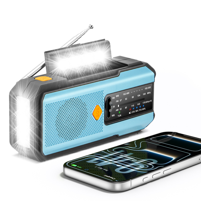 Multi-function Emergency Outdoor Internet Radio Solar Hand-Cranked Rechargeable Battery Power Flashlight Power Bank 5-10W Output