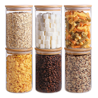Set Stoples Penyimpanan Makanan Kaca Borosilikat Kedap Udara 6 Buah Kapasitas 240ml Kaca Bening Tutup Kayu Desain Modern Dapat Ditumpuk