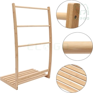 Toallero vertical de madera de 3 niveles, organizador, estante de almacenamiento para baño, toallero de pie - Product Image 3
