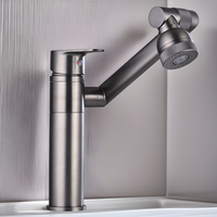 Fabricant transfrontalier Vente en gros Lavabo de salle de bain Sortie d'eau à cinq étages Corps en cuivre Robinet chat chanceux noir chaud et froid
