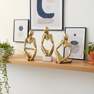 Sculpture Art Déco en Résine, <span class=keywords><strong>Statue</strong></span> Penseur, 3 Pièces, 1 Ensemble, Figurines Dorées pour Décoration Intérieure et Bureau - Product Image 1
