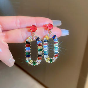 Orecchini pendenti alla moda colorati con gemme multicolori a forma ovale, gioielli di tendenza per donna, accessori da festa - Product Image 5