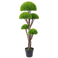 Cyprès artificiel à 5 canopies, style bonsaï, en PE, avec tronc en bois, feuillage vert vif et fin, en pot, pour décoration intérieure