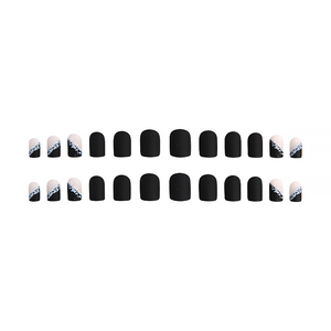 <span class=keywords><strong>Uñas</strong></span> Postizas <span class=keywords><strong>Cortas</strong></span> Góticas en Negro <span class=keywords><strong>Mate</strong></span>, 24 Piezas, con Punta Francesa y Brillo Plateado, <span class=keywords><strong>Uñas</strong></span> Falsas Reutilizables para Manicura DIY para Chicas - Product Image 3